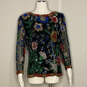 Vintage 80s Black Tie Oleg Cassini beaded top